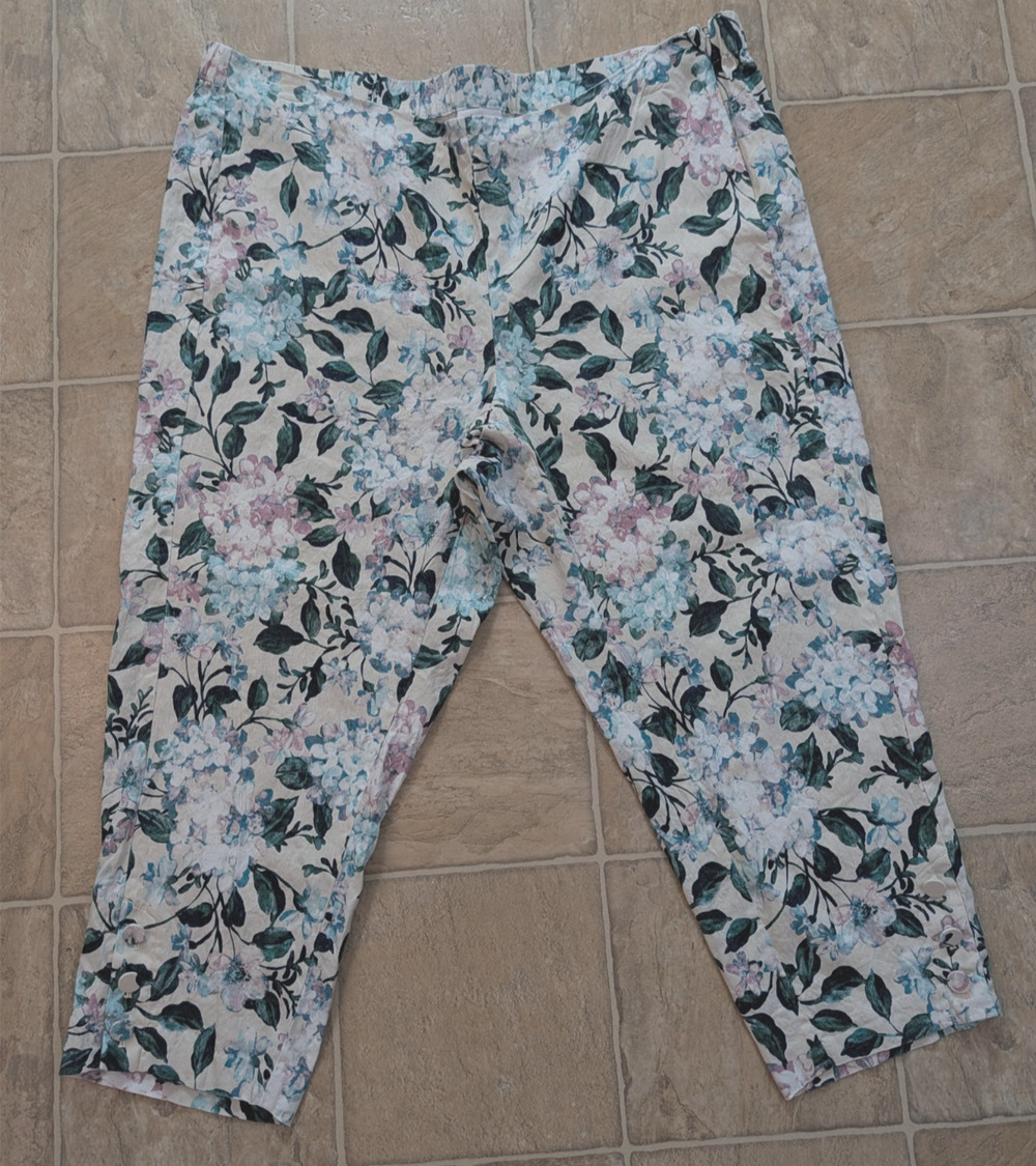 J.Jill Linen Stretchy sz 3X linen blend Cropped or Capri Pants floral print 0612